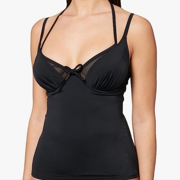 Pour Moi Black Tankini Top Built In Bra Double Strap 34C - Picture 1 of 10